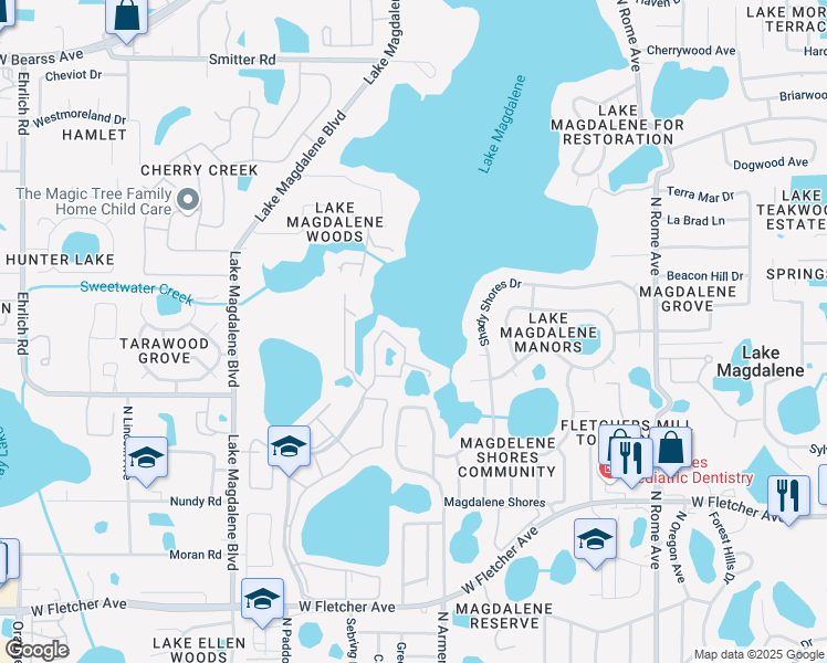 map of restaurants, bars, coffee shops, grocery stores, and more near 2531 Cedar Cypress Court in Tampa