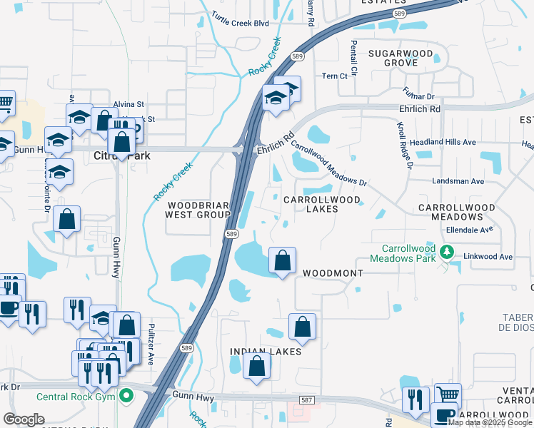 map of restaurants, bars, coffee shops, grocery stores, and more near 14302 Tom Fuller Road in Tampa