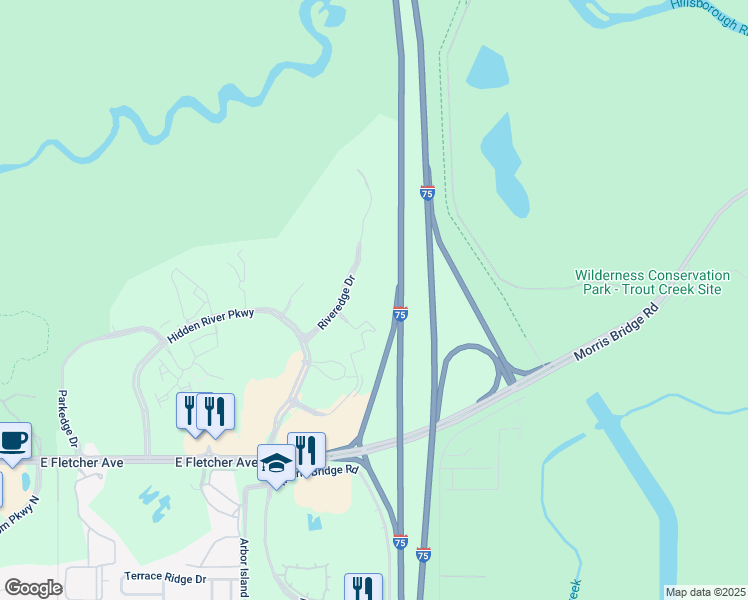 map of restaurants, bars, coffee shops, grocery stores, and more near 14025 Riveredge Drive in Tampa