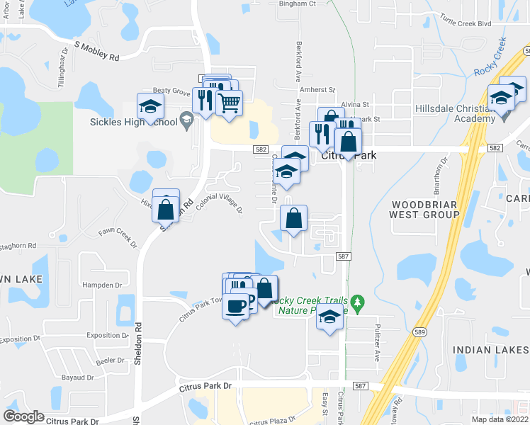 map of restaurants, bars, coffee shops, grocery stores, and more near 7708 Citronella Court in Tampa
