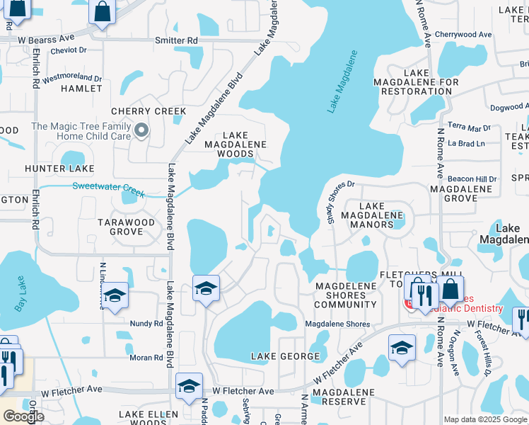 map of restaurants, bars, coffee shops, grocery stores, and more near 13724 Orange Sunset Drive in Tampa