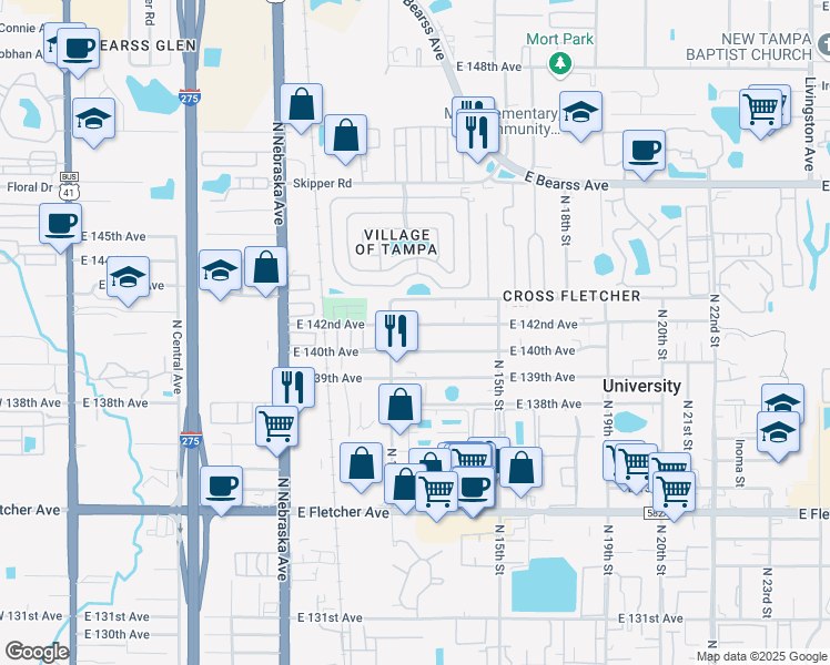 map of restaurants, bars, coffee shops, grocery stores, and more near 1209 East 142nd Avenue in Tampa