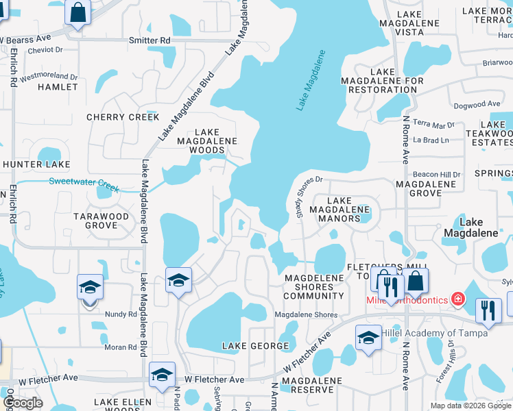 map of restaurants, bars, coffee shops, grocery stores, and more near 13691 Orange Sunset Drive in Tampa