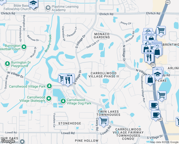 map of restaurants, bars, coffee shops, grocery stores, and more near 13917 Middle Park Drive in Tampa