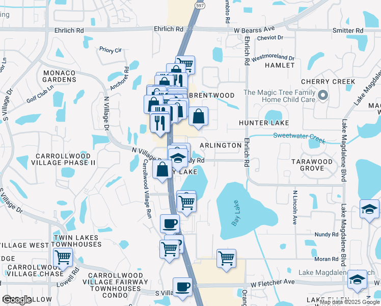 map of restaurants, bars, coffee shops, grocery stores, and more near 9 Medical Drive in Tampa