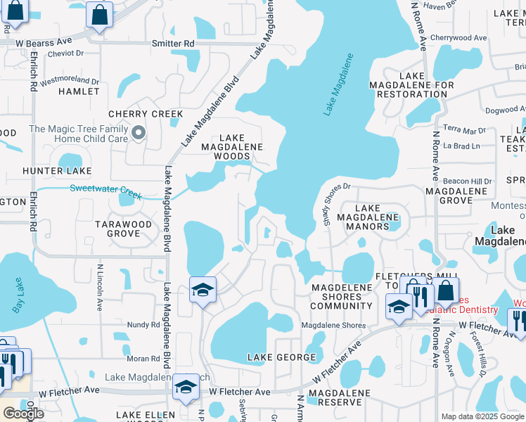 map of restaurants, bars, coffee shops, grocery stores, and more near 13726 Orange Sunset Drive in Tampa