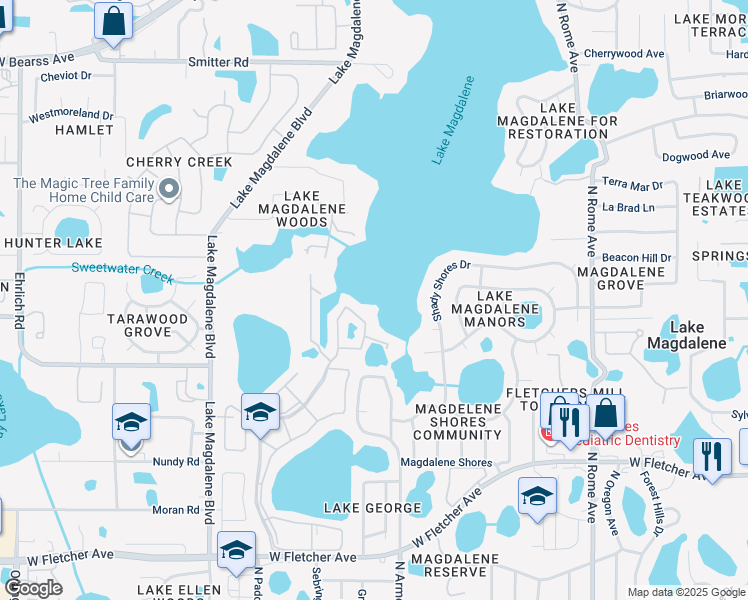 map of restaurants, bars, coffee shops, grocery stores, and more near 13733 Juniper Blossom Drive in Tampa