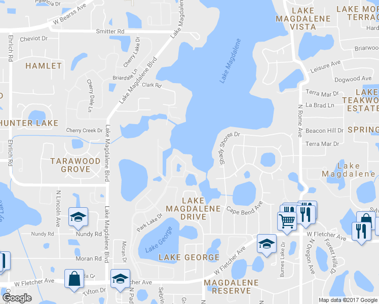 map of restaurants, bars, coffee shops, grocery stores, and more near 13741 Juniper Blossom Drive in Tampa