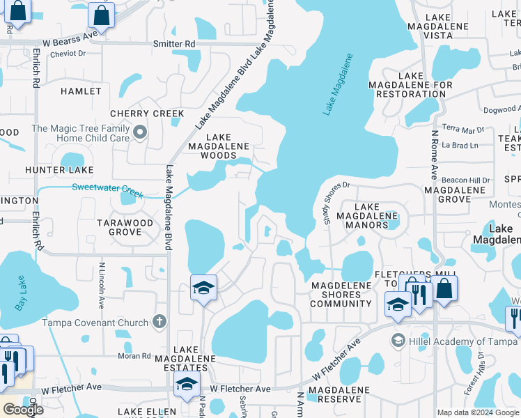 map of restaurants, bars, coffee shops, grocery stores, and more near 13724 Orange Sunset Drive in Tampa