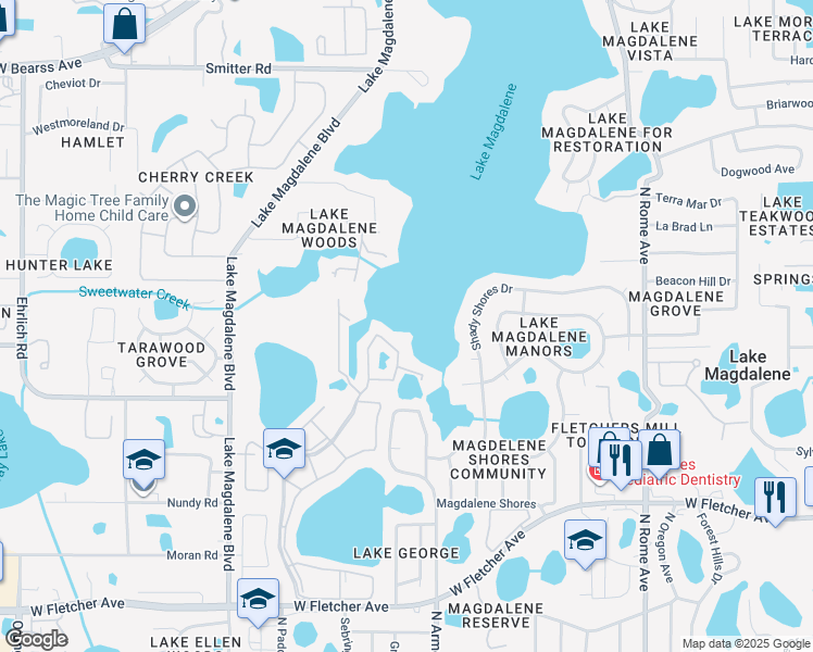 map of restaurants, bars, coffee shops, grocery stores, and more near 13733 Juniper Blossom Drive in Tampa