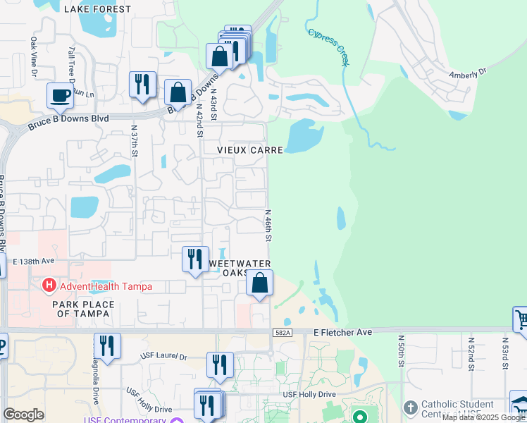 map of restaurants, bars, coffee shops, grocery stores, and more near 4421 Winding Moss Trail in Tampa