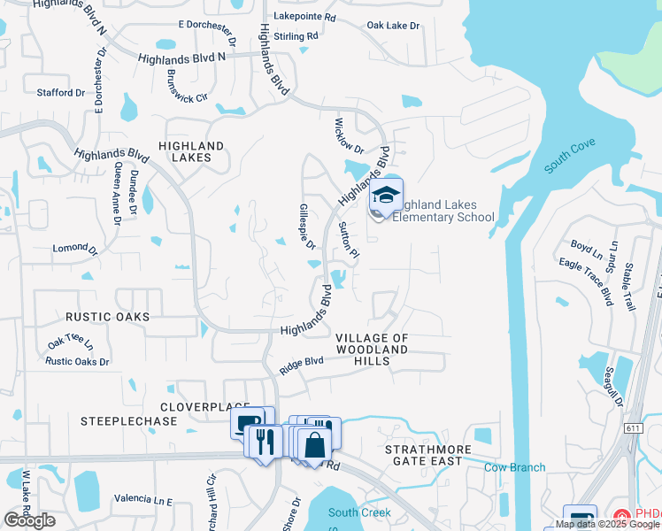 map of restaurants, bars, coffee shops, grocery stores, and more near 3462 Sutton Place in Palm Harbor