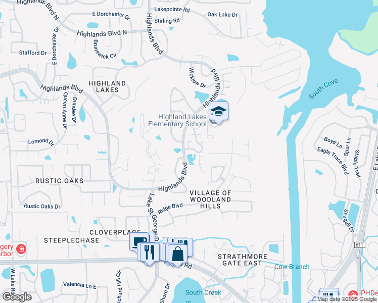 map of restaurants, bars, coffee shops, grocery stores, and more near 824 Lakewood Drive in Palm Harbor