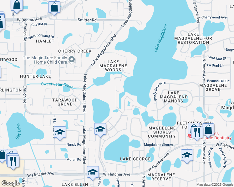 map of restaurants, bars, coffee shops, grocery stores, and more near 13751 Juniper Blossom Drive in Lake Magdalene