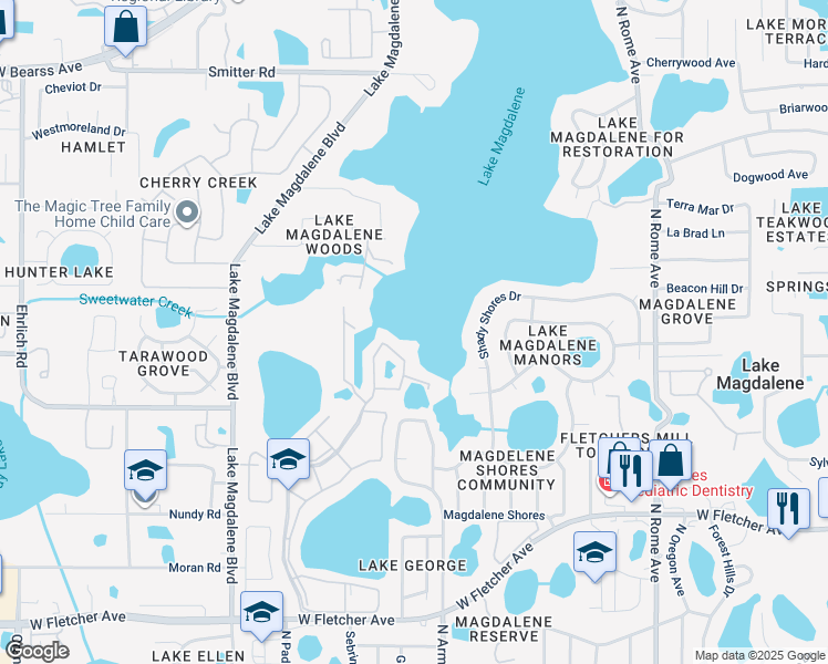 map of restaurants, bars, coffee shops, grocery stores, and more near 13733 Juniper Blossom Drive in Tampa