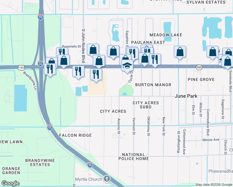 map of restaurants, bars, coffee shops, grocery stores, and more near 4220 Miami Avenue in Melbourne