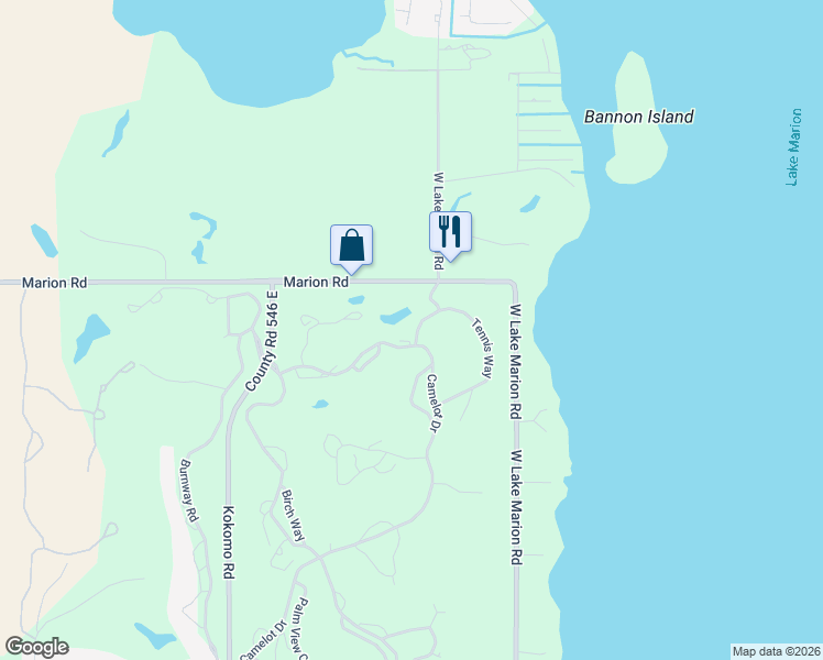 map of restaurants, bars, coffee shops, grocery stores, and more near 3095 Camelot Drive in Haines City