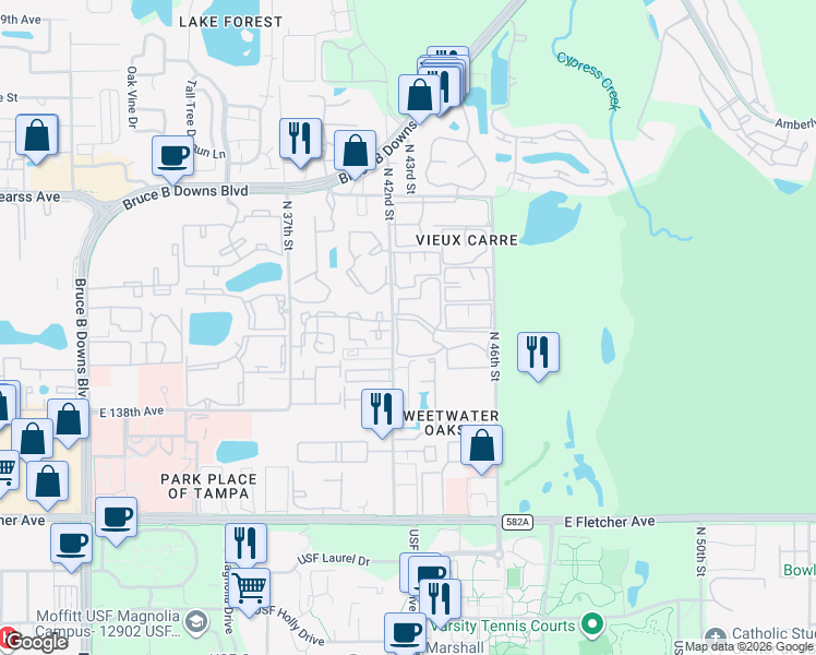 map of restaurants, bars, coffee shops, grocery stores, and more near 4209 Winding Moss Trail in Tampa