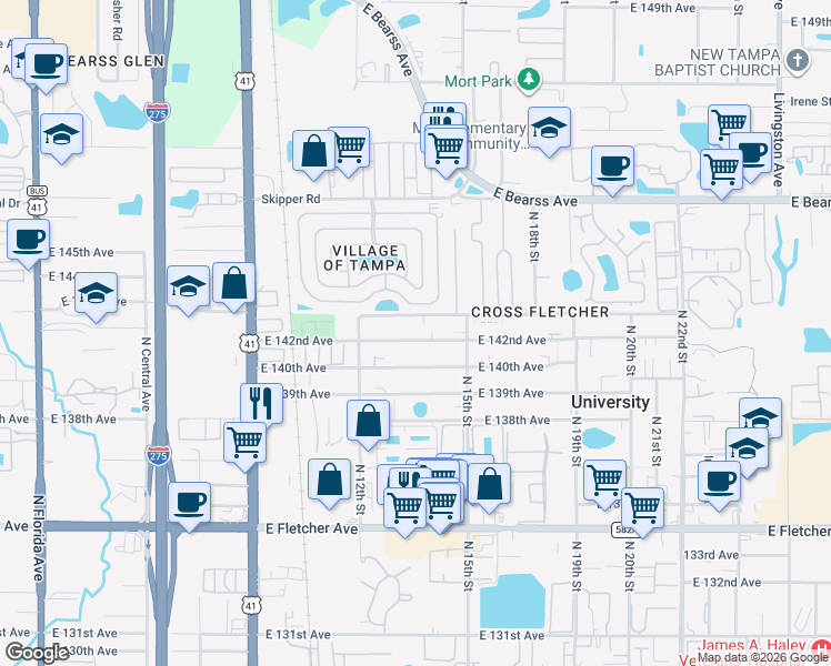 map of restaurants, bars, coffee shops, grocery stores, and more near 1220 East 142nd Avenue in Tampa