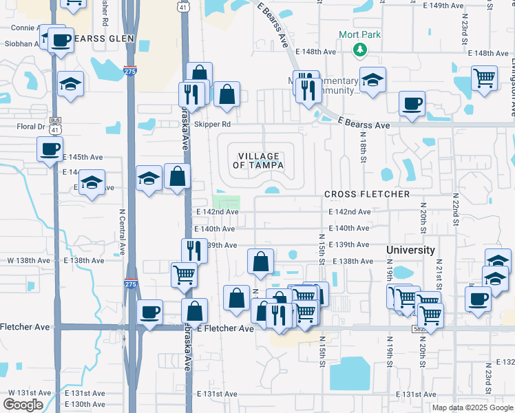 map of restaurants, bars, coffee shops, grocery stores, and more near 14007 Sandy Court in Tampa