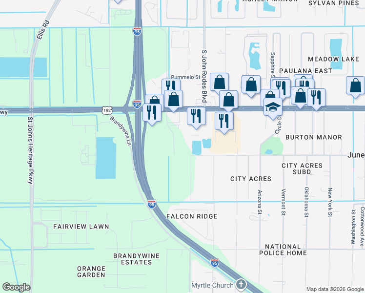 map of restaurants, bars, coffee shops, grocery stores, and more near 8155 Keystone Avenue in Melbourne