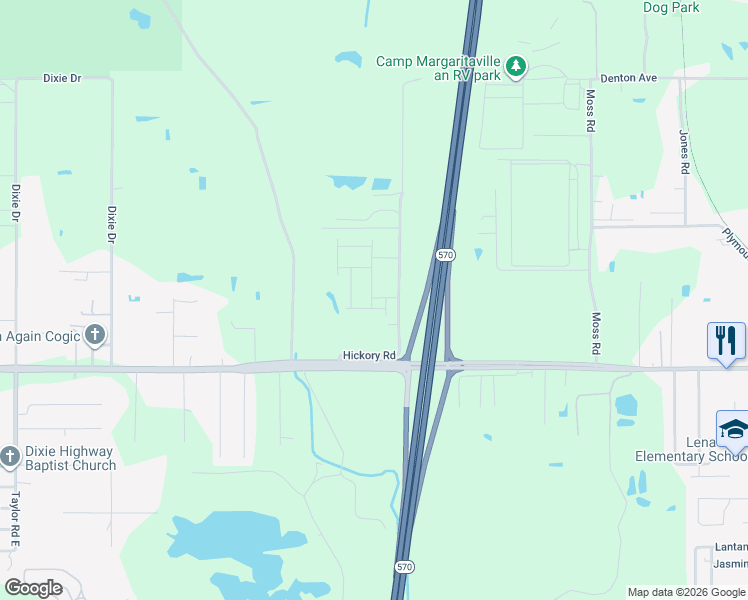 map of restaurants, bars, coffee shops, grocery stores, and more near 2898 Hickory Road in Auburndale