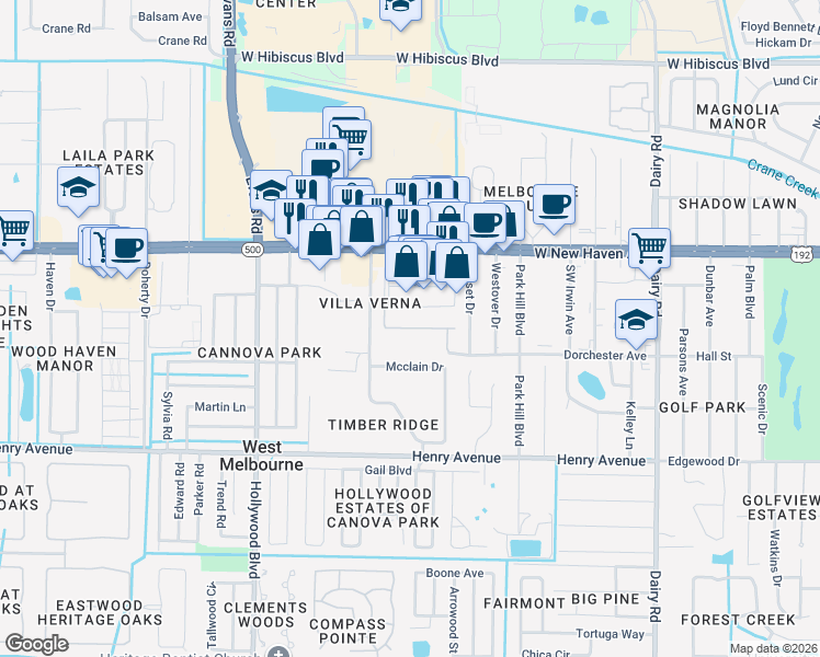 map of restaurants, bars, coffee shops, grocery stores, and more near 273 Murano Drive in West Melbourne