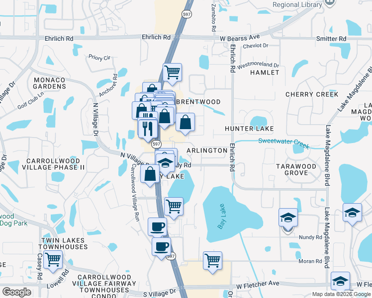 map of restaurants, bars, coffee shops, grocery stores, and more near 9 Medical Drive in Tampa