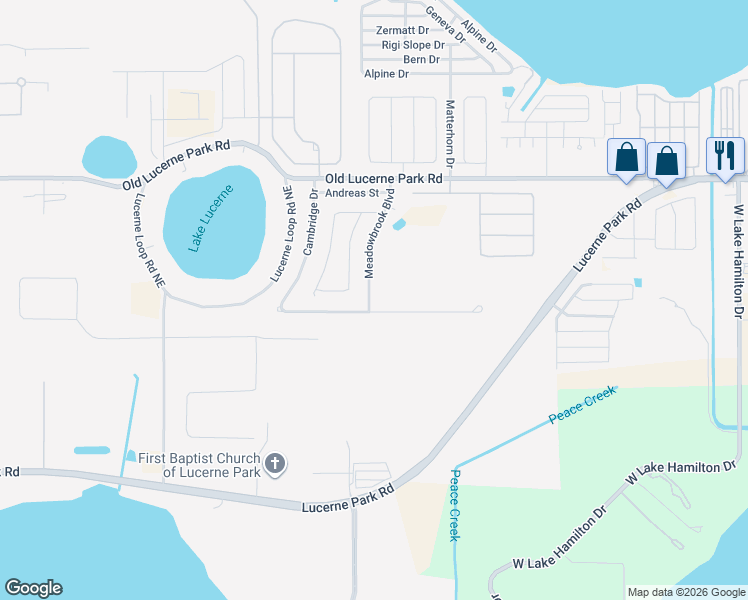 map of restaurants, bars, coffee shops, grocery stores, and more near 1065 Cambridge Drive in Winter Haven