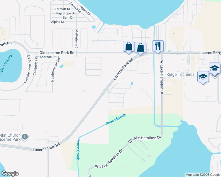 map of restaurants, bars, coffee shops, grocery stores, and more near 6320 Bayberry Boulevard Northeast in Winter Haven