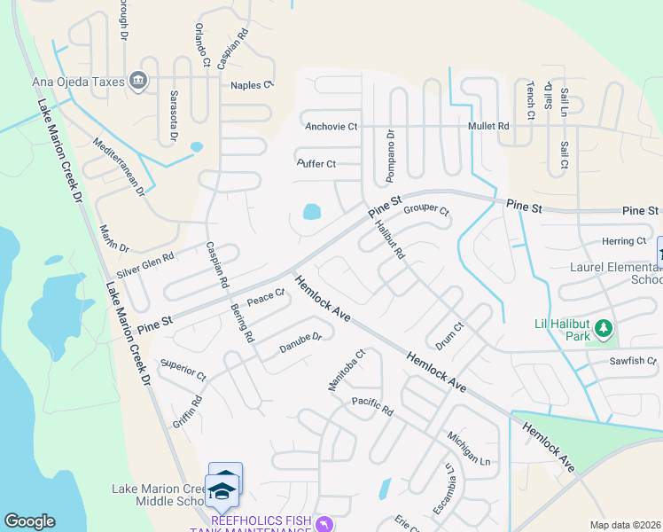 map of restaurants, bars, coffee shops, grocery stores, and more near 343 Kingfish Drive in Kissimmee