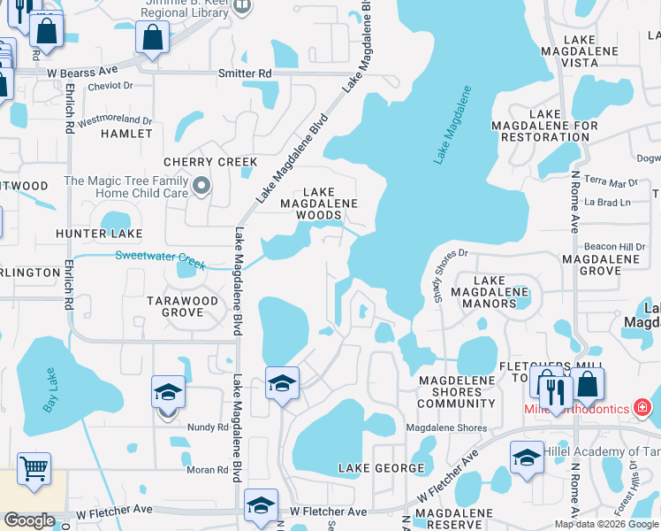map of restaurants, bars, coffee shops, grocery stores, and more near 2512 Alvarez Road in Tampa