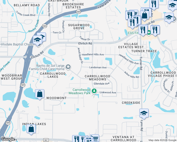 map of restaurants, bars, coffee shops, grocery stores, and more near 5202 Landsman Avenue in Tampa
