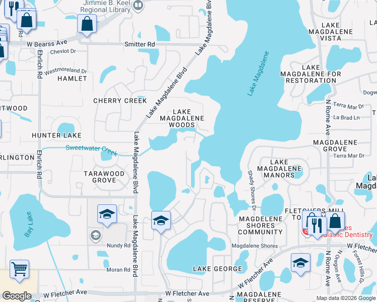 map of restaurants, bars, coffee shops, grocery stores, and more near 2512 Alvarez Road in Tampa