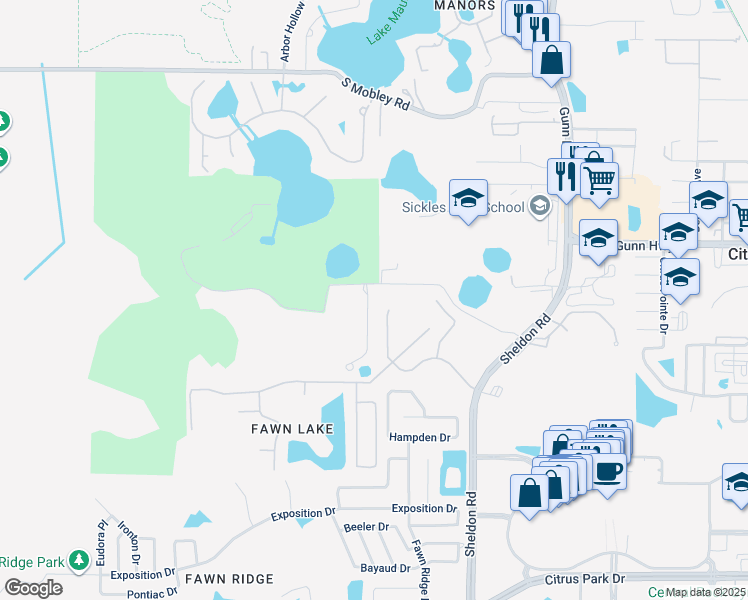 map of restaurants, bars, coffee shops, grocery stores, and more near 8918 Hixon Road in Tampa