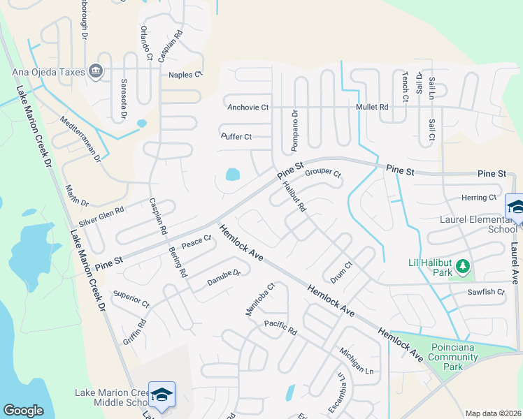 map of restaurants, bars, coffee shops, grocery stores, and more near 366 Kingfish Drive in Poinciana