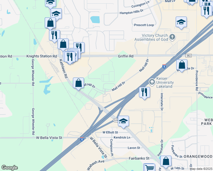 map of restaurants, bars, coffee shops, grocery stores, and more near 1898 Grand Bay Circle in Lakeland