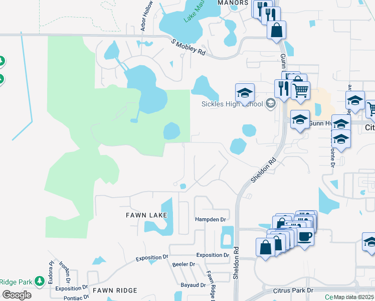 map of restaurants, bars, coffee shops, grocery stores, and more near 8918 Hixon Road in Tampa