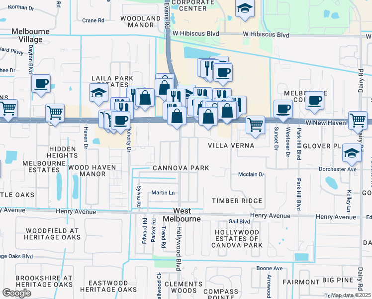 map of restaurants, bars, coffee shops, grocery stores, and more near 125 Monaco Road in Melbourne