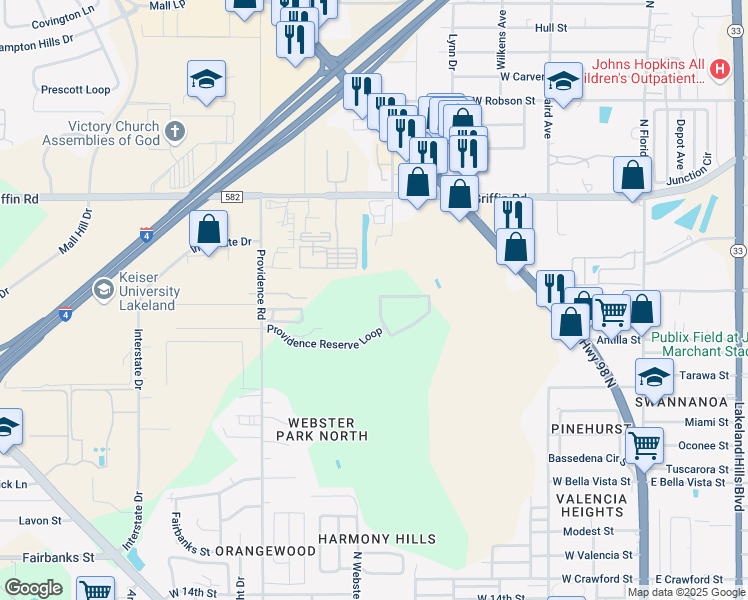 map of restaurants, bars, coffee shops, grocery stores, and more near 930 Providence Reserve Loop in Lakeland
