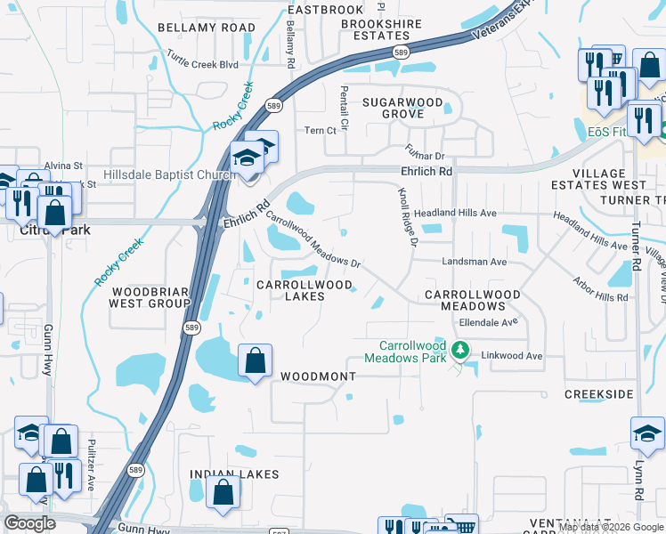 map of restaurants, bars, coffee shops, grocery stores, and more near 14011 Basin Street in Tampa