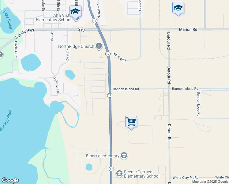 map of restaurants, bars, coffee shops, grocery stores, and more near 2501 Highway 17 in Haines City