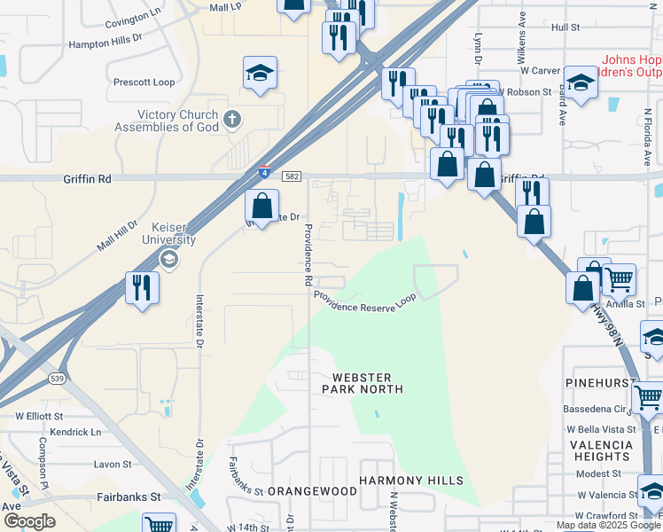 map of restaurants, bars, coffee shops, grocery stores, and more near 1144 Griffin Road in Lakeland