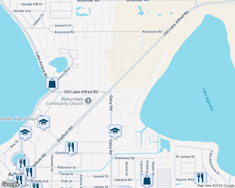 map of restaurants, bars, coffee shops, grocery stores, and more near 156 Oakview Avenue in Auburndale