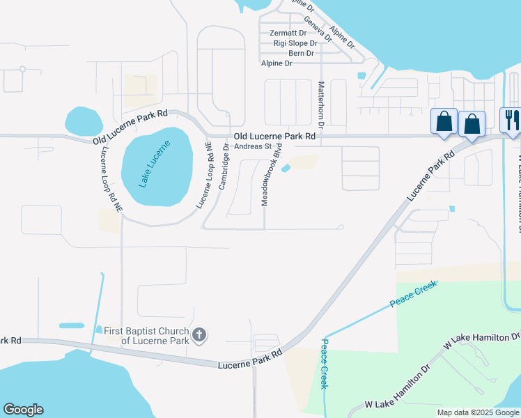 map of restaurants, bars, coffee shops, grocery stores, and more near 693 Peyton Brooke Way in Winter Haven