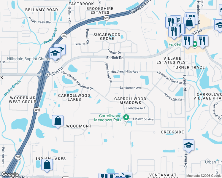 map of restaurants, bars, coffee shops, grocery stores, and more near 5216 Landsman Avenue in Tampa