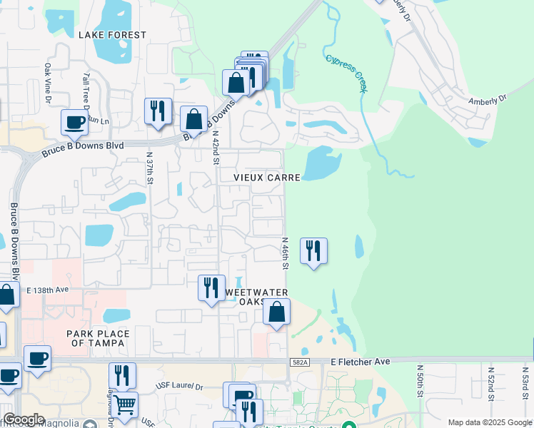 map of restaurants, bars, coffee shops, grocery stores, and more near 14311 Wedgewood Circle in Tampa