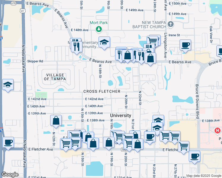 map of restaurants, bars, coffee shops, grocery stores, and more near 1939 Gregory Drive in Tampa