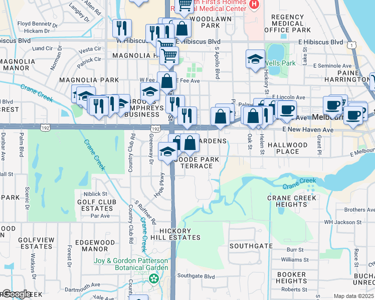 map of restaurants, bars, coffee shops, grocery stores, and more near 2109 Bryan Street in Melbourne