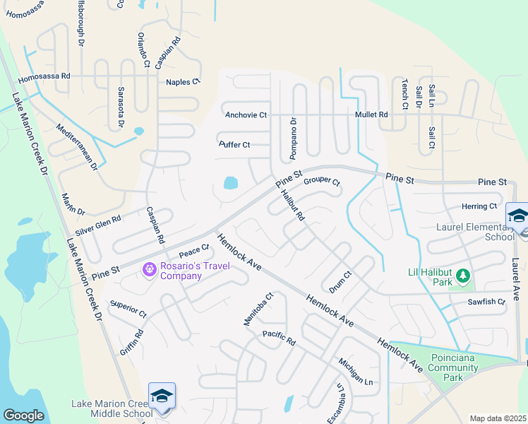 map of restaurants, bars, coffee shops, grocery stores, and more near 315 Grouper Drive in Poinciana